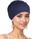Set van twee – Hoofddoek/muts – Effen hoed – Dames nachtmuts/gevoerde muts – Dames baselayer muts – Effen kleurenbuffet – Blauw