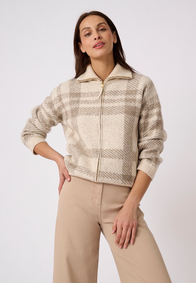 Damart - Jacquard vest met rits, Thermolactyl breisel - Dames - Bruin - M