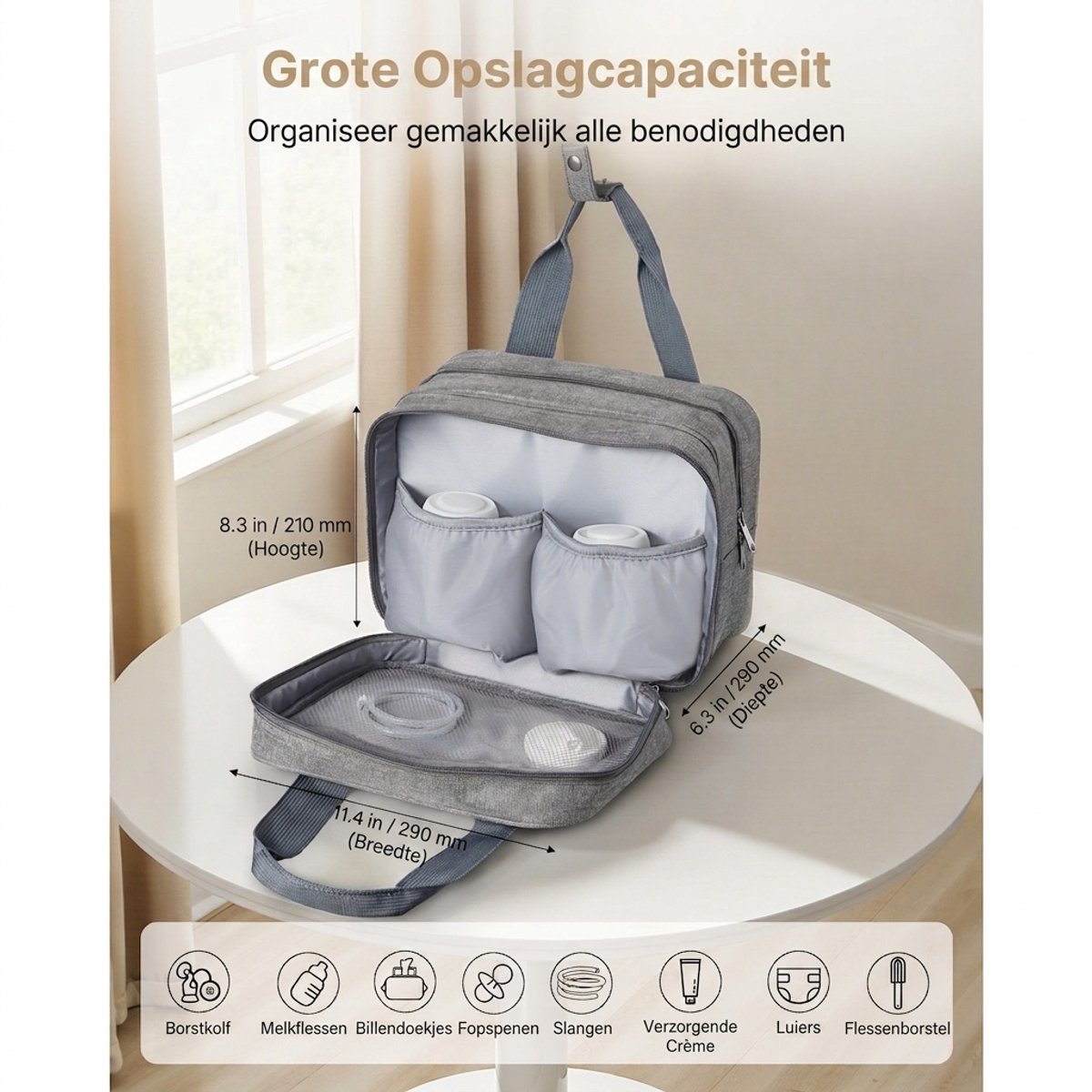 Draagbare Kolftas - Moedermelk Koeltas - Borstkolf Tas - Borstvoedingstas - Geïsoleerd - Waterdicht - Met Koelelement - Voor Werk En Reizen - Opslag - Grijs — cadeau in Cadeau-ideeën - foto 4