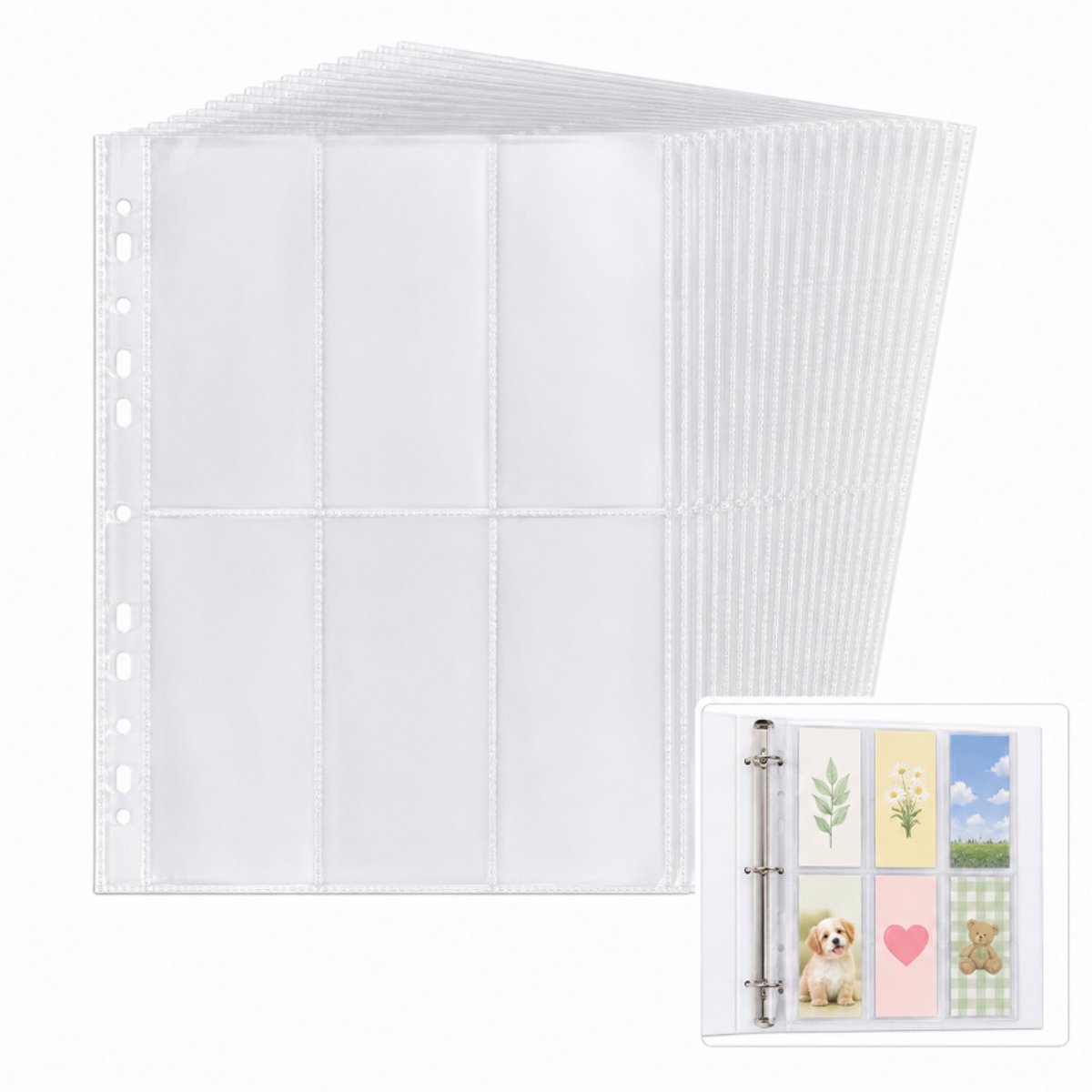 Fotohoezen - A4 TransparantFotobladen - TweeVak -Foto Insteekhoesjes -50 Stuks - voor 2/3/4 ringbanden - Zakformaat 15.4 x 7.1cm