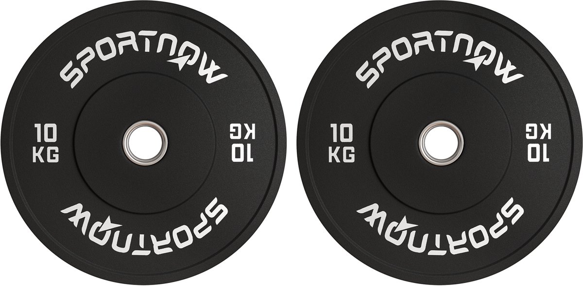 Set van 2 gewichtsschijven van 10 kg - Olympische standaard - rubber - geluidsarm - zwart
