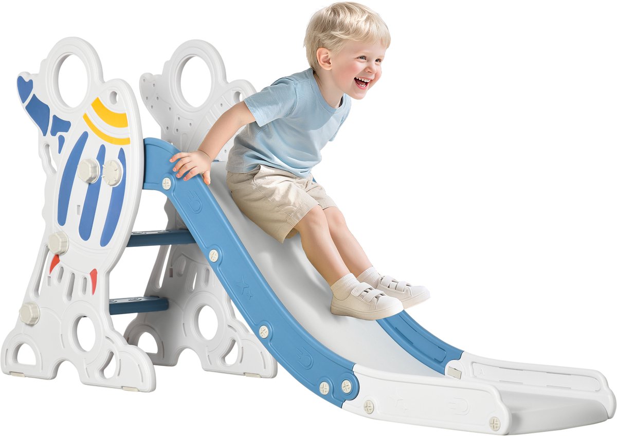 Glijbaan voor kinderen van 1 - 5 tot 3 jaar - raketontwerp - stickerset - blauw - 157 x 46 - 5 x 80 cm