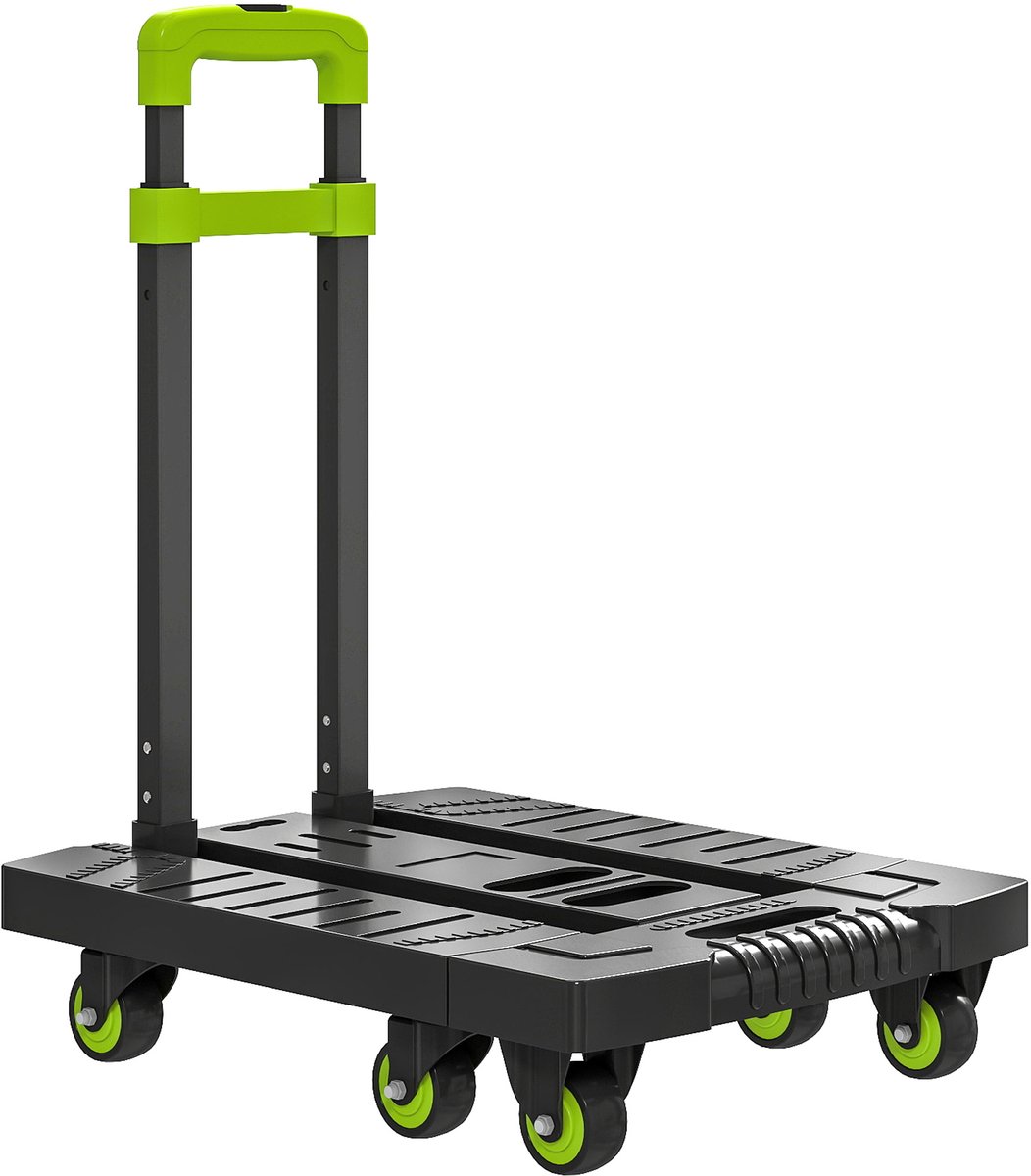 Opvouwbare metalen steekwagen met wielen en verstelbare handgreep - 49 x 35 x 102 cm - groen