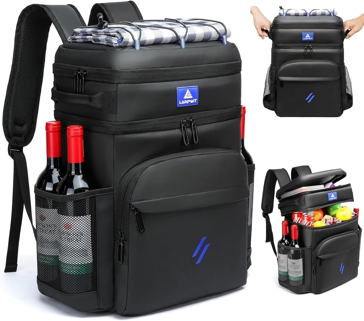 Koelrugtas - Zwart - 34 x 22 x 45 cm - Geïsoleerde Rugzak met Grote Capaciteit - Voor Outdoor en Lunch