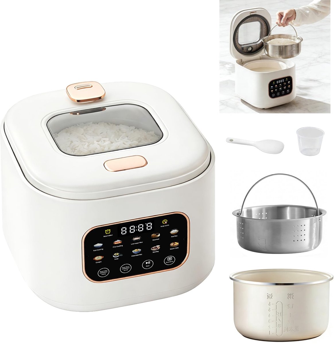 Solidchoice - 3L Rijstkoker met Kijkvenster voor Laag Suiker Koken