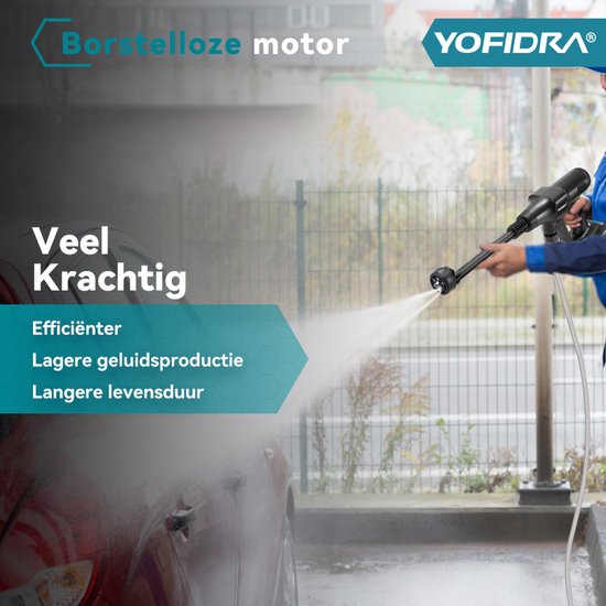Yofidra 21V Accu Hogedrukreiniger - 200 Bar Auto Hogedrukreiniger - Terrasreiniger - Hogedrukspuit - met 2 accu's - Elektrisch Drukreiniger - voor auto, terras, gazon van Yofidra — afbeelding 5