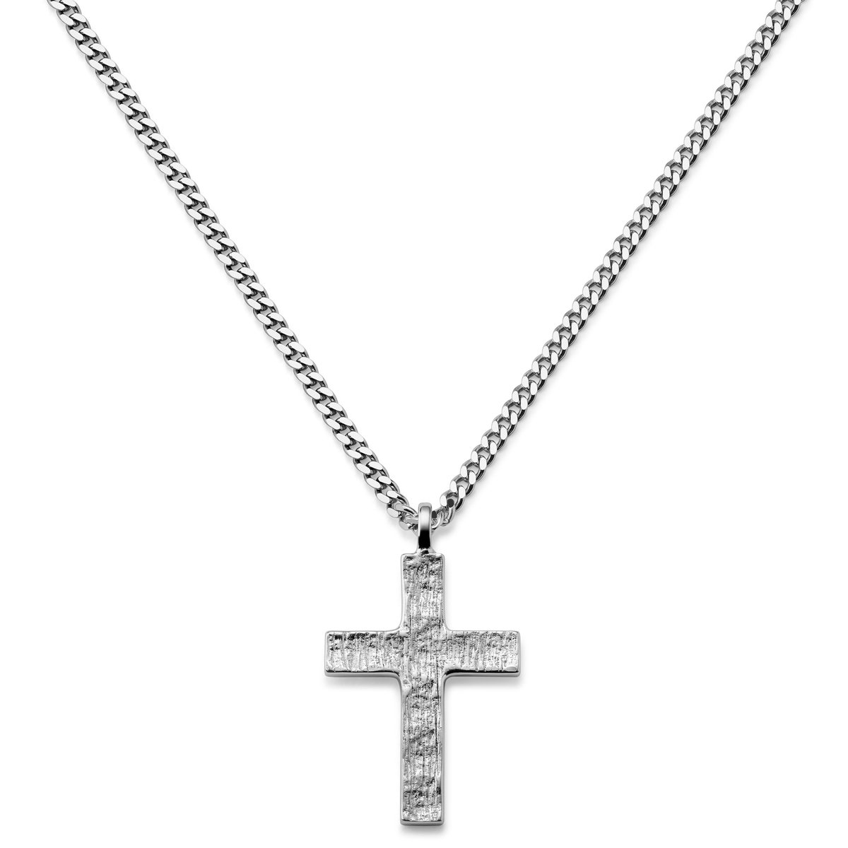 Rustic | Ketting met rustieke kruishanger van 925 sterling zilver