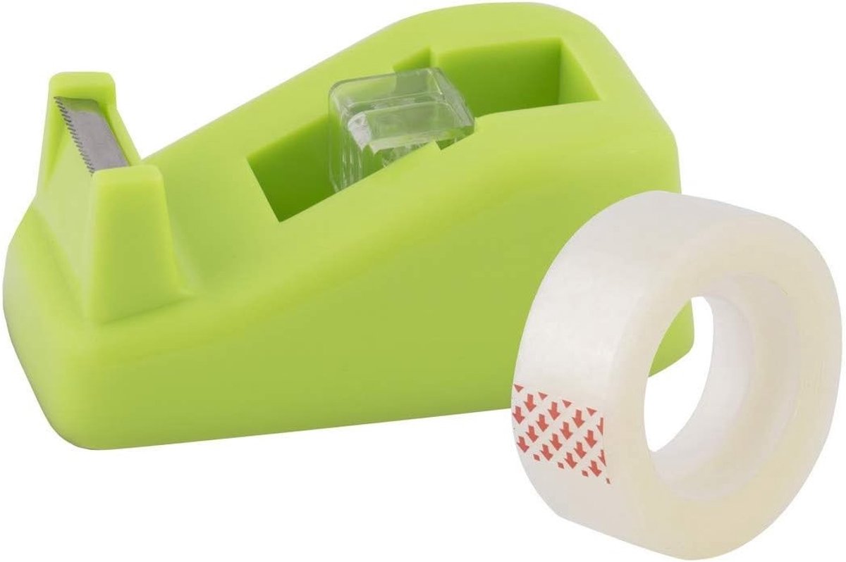Plakbanddispenser - Groen - Tot 19 mm - Hoogwaardig Hard Plastic met Antislip Onderlaag - Voor Thuis en Op Kantoor