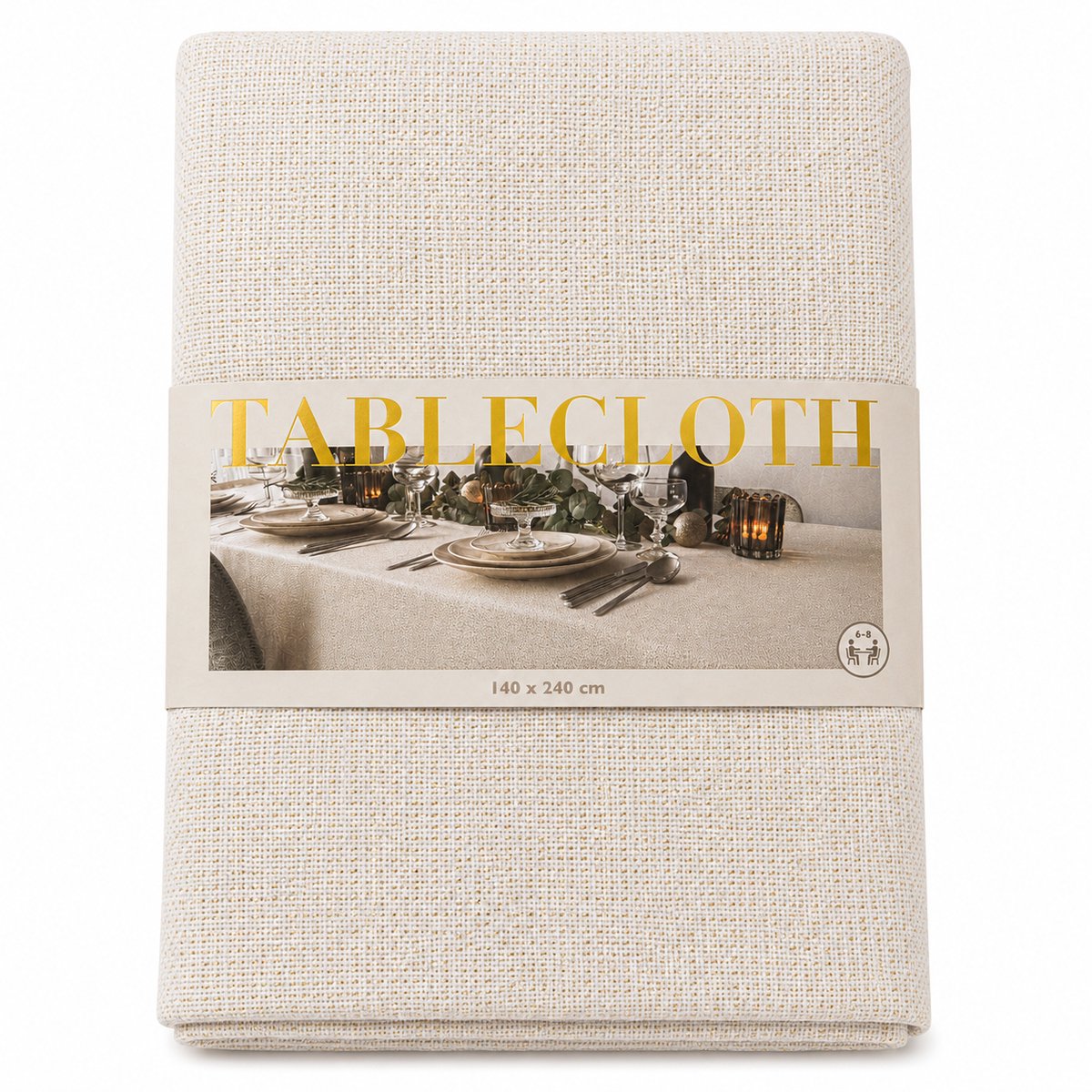 Tafelkleed Crème met Gouden Draad – 140 × 240 cm – Luxe Katoenmix – Kerst & Feestdagen – Wasbaar op 40 °C