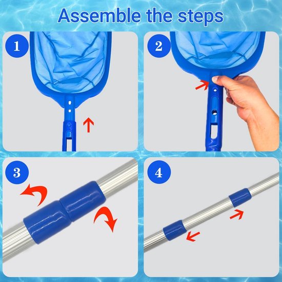 Zwembad Skimmer - Blauw - 145 cm - Telescoopstang voor Badreiniging - Voor Zwembaden en Vijvers — afbeelding 4