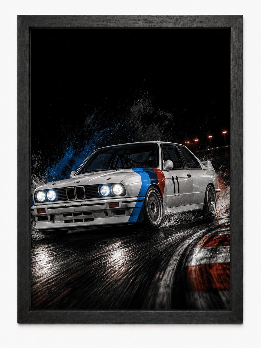 BMW M3 E30 Poster | Klassieke Raceauto | Inclusief Zwarte A4 Lijst