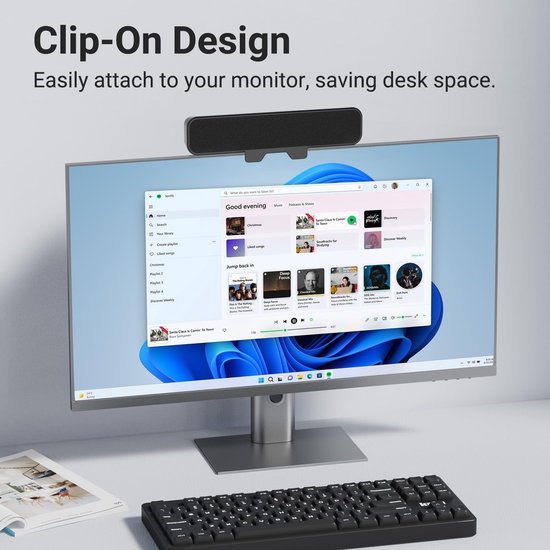 Mini soundbar - Zwart - 24,8 x 3,2 x 4,7 cm - USB Plug-and-Play Desktopluidspreker met Clip Mount - Voor Computergebruik van MINI — afbeelding 5