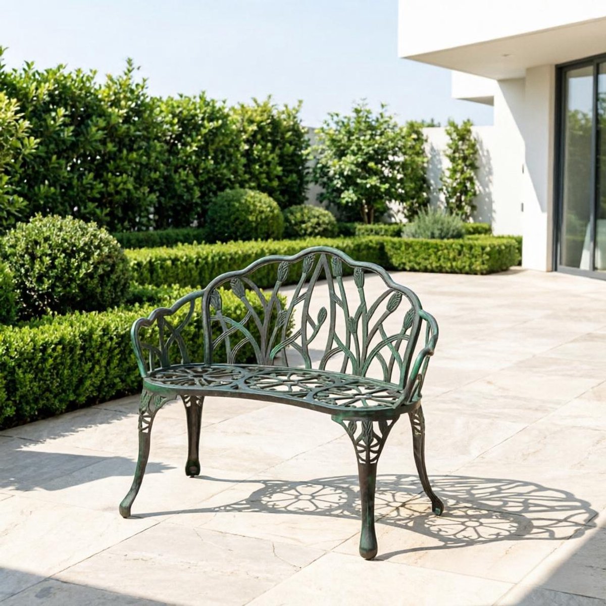 MIVRAY Tuinbank 99 x 57 x 78 cm - Elegante 2-Zits Met Open Rugleuning En Armleuningen - Voor Terras En Tuin - Gietaluminium - Antiek Groen