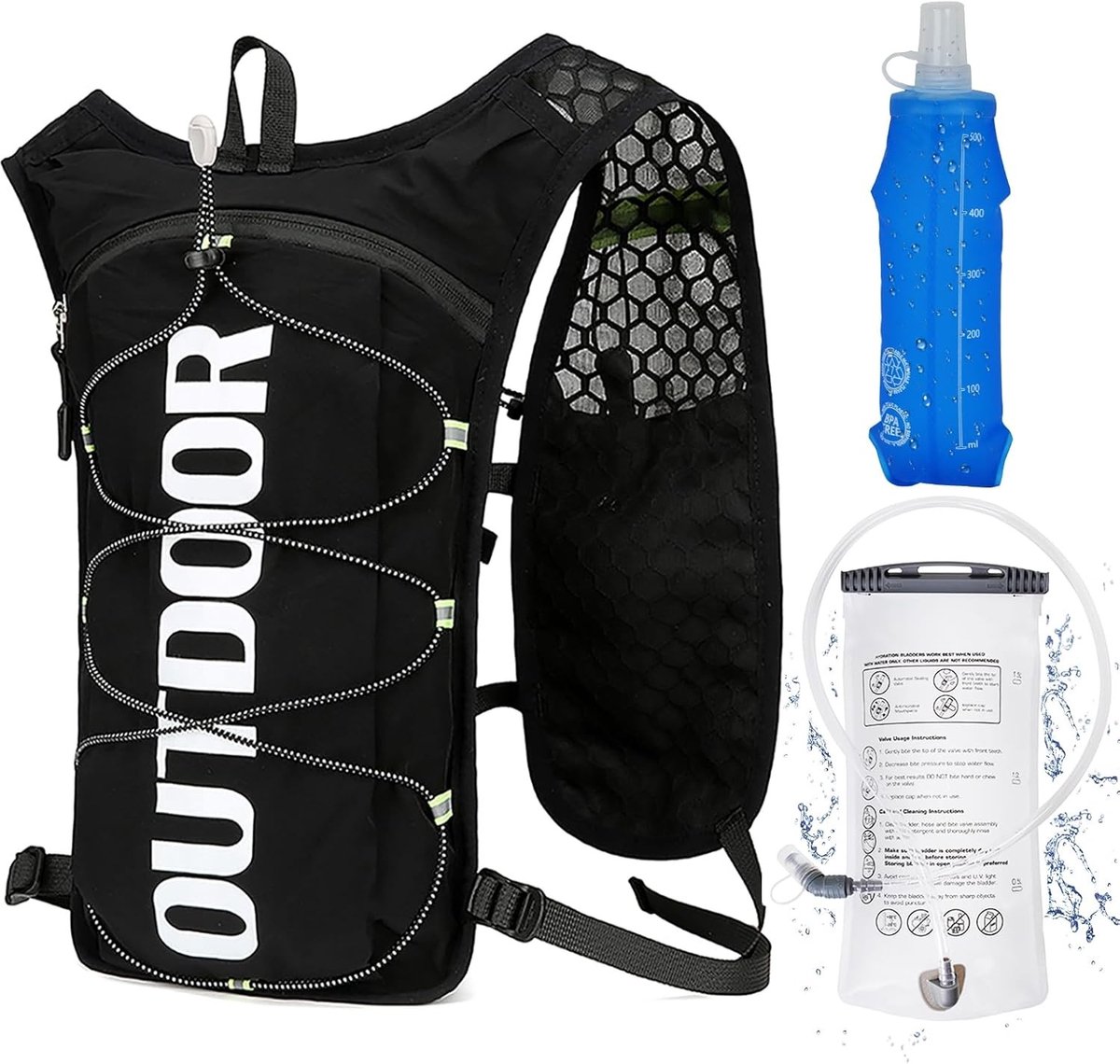 Loopvest - Zwart - Verstelbaar Ultracompact - Met Drinkzak en Drinkfles - Voor Hardlopen en Wandelen