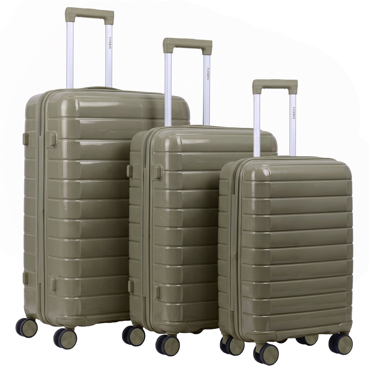 FLY&BYE® Kofferset Classic - S/M/L - 3 Delig - Complete Set - 35 Handbagage + 60 en 94L Ruimbagage - Cijferslot - Olijf