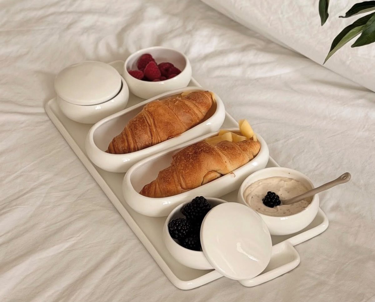 Almina Belicia Luxe Serveerset - 13-delig - Wit Porselein - Met Deksels & Serveerblad - Tapas, Ontbijt & Snacks - Vaatwasserbestendig