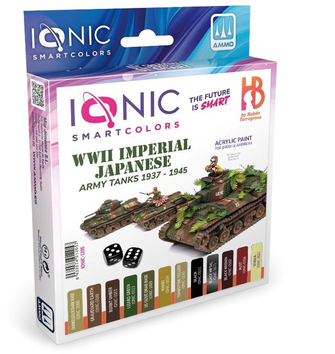 AMMO by Mig Jimenez Hobbyverf Acrylverf - MIG IO1205 Ionic Smart Colors - WWII Japanse Keizerlijke Leger Tank 1937 - 1945 Kleurenset - Acryl Set 12x20ml Verf set - 12x 20 ml