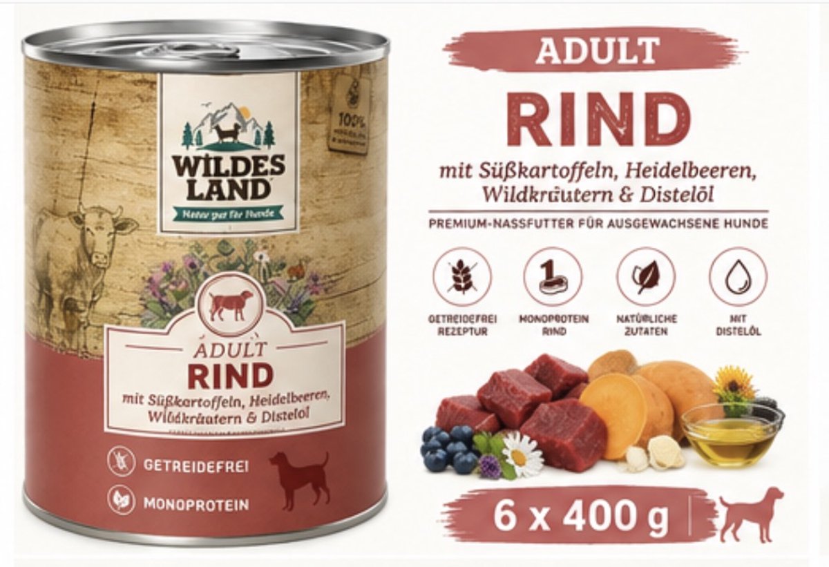 Wildes Land Wildes Land Dog Can Classic Rund met Zoete Aardappel - 6 x 400 g