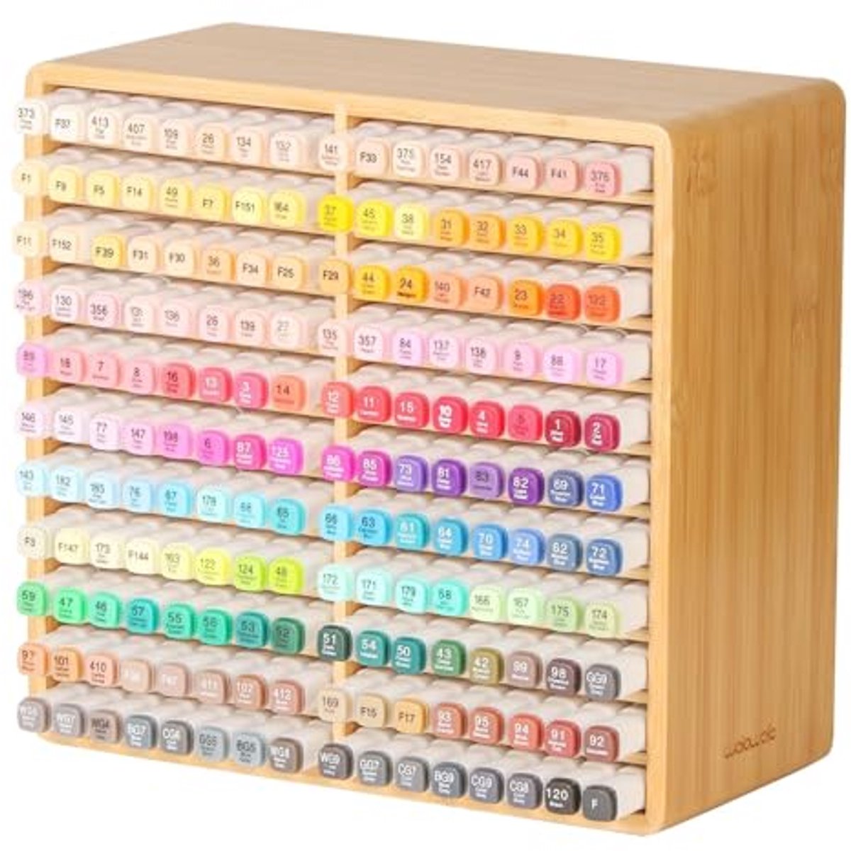Bamboe markerorganizer - opslag voor 176 markers - 22 vakken - alles‑in‑een opbergdoos voor kunstbenodigdheden voor bureau thuis en klaslokaal