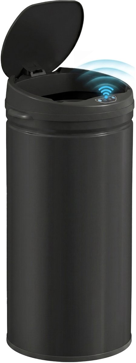 HOMCOM Sensor Prullenbak - Roestvrij Staal - 30,5x30,5x68cm - Zwart