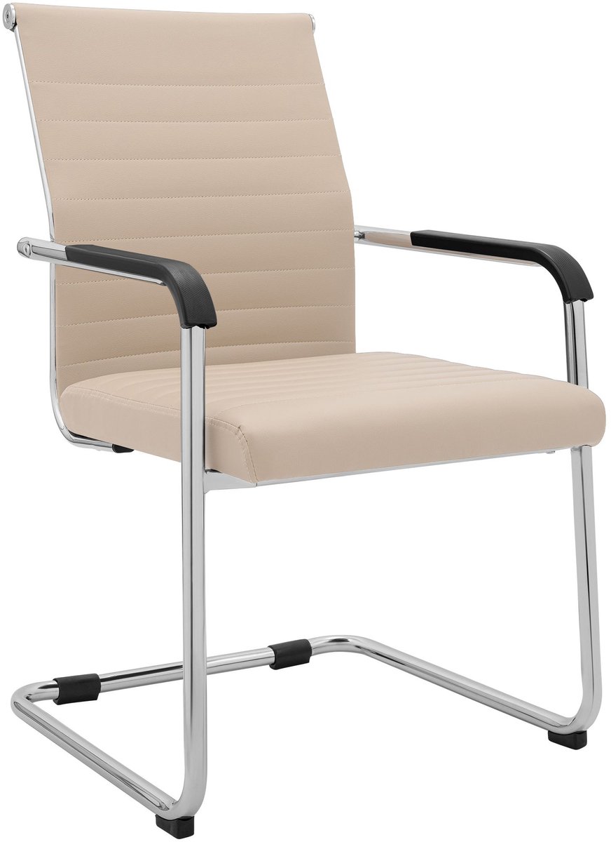 CLP Hakon Eetkamerstoel Lederlook - Met Armleuningen - Chroom Metaal/creme