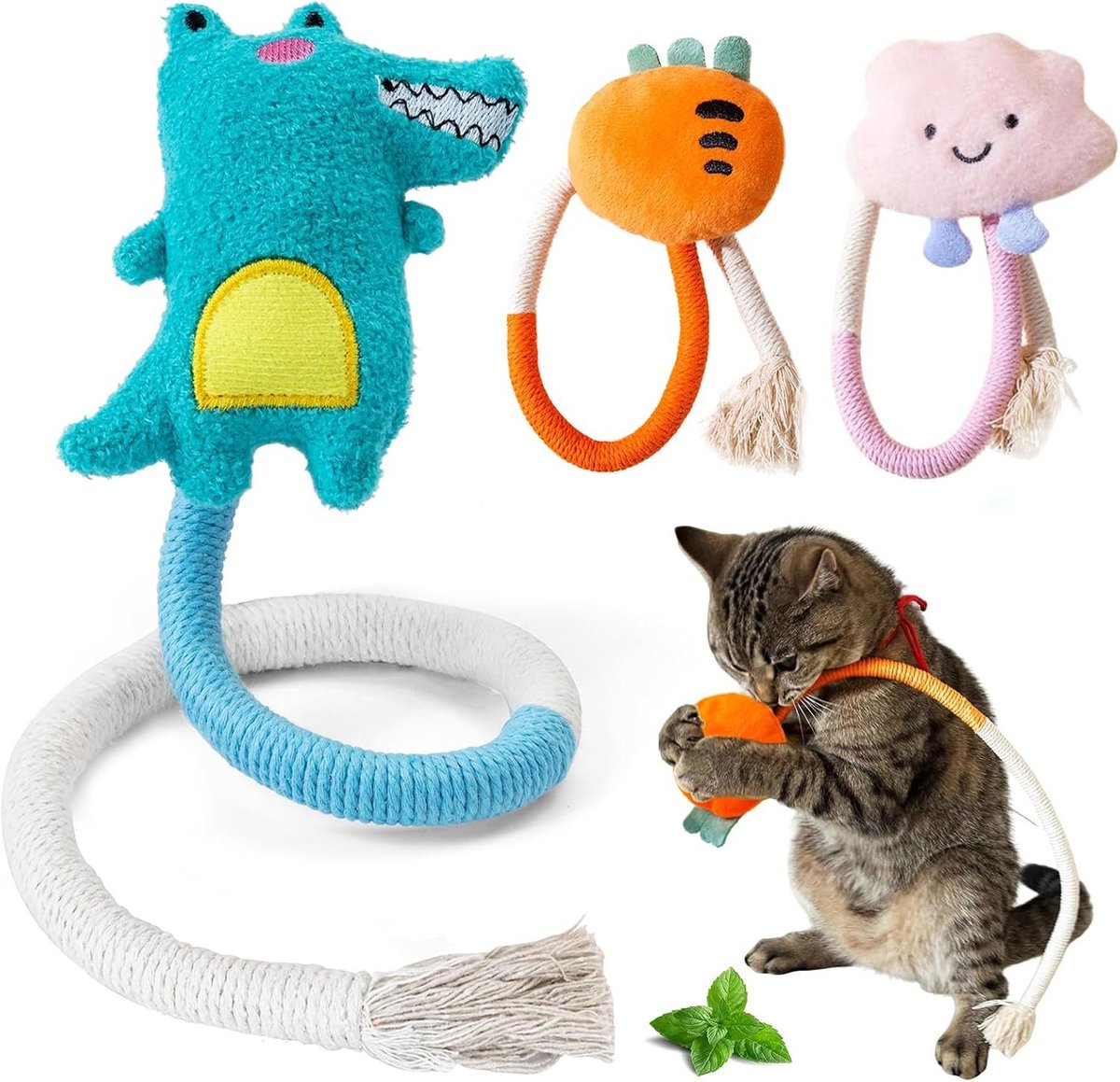 Claoner 3 stuks multifunctioneel kat speelgoed Self-entertainment katoenen touw slijpen kauwen speelgoed Anti-biten kat stok tanden reinigen slijpen speelgoed