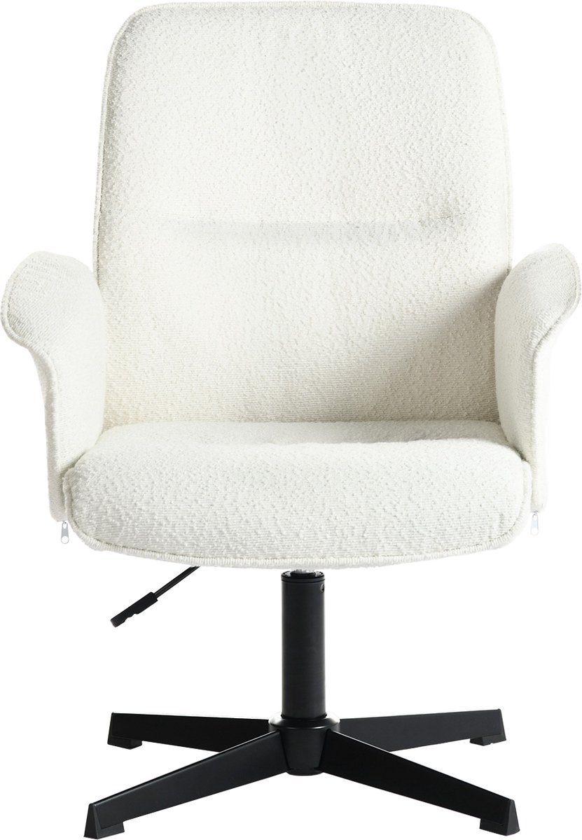 MEUBLES COSY Draaifauteuil - Zachte Teddy Bouclé Bekleding - Microfiber Stof - Moderne Look - Ergonomische Bureaustoel - Roomwit
