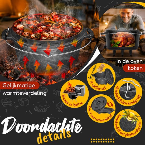 aktimeo Dutch Oven 7,0 L gietijzeren pan met deksel incl. accessoires en receptenboek — afbeelding 4