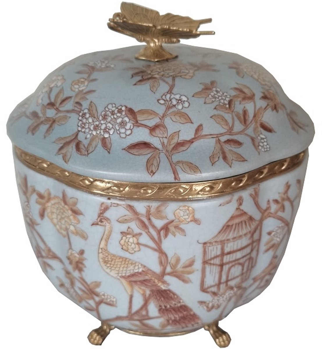 Pot met deksel vlinder blauw/goud 17,5x19x20cm