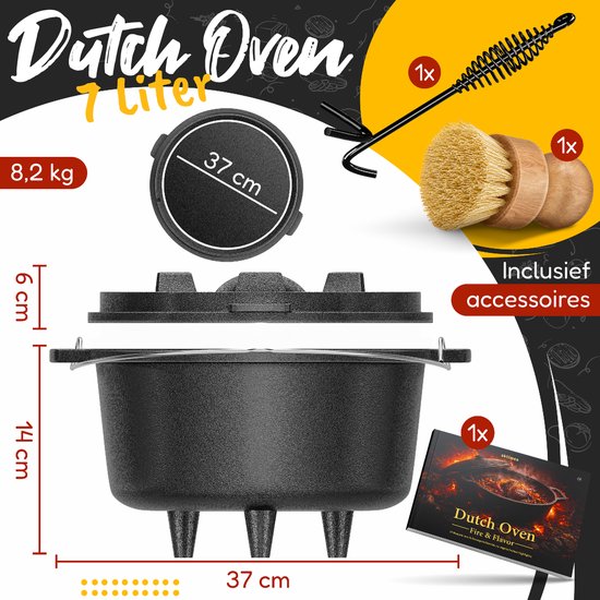 aktimeo Dutch Oven 7,0 L gietijzeren pan met deksel incl. accessoires en receptenboek — afbeelding 2