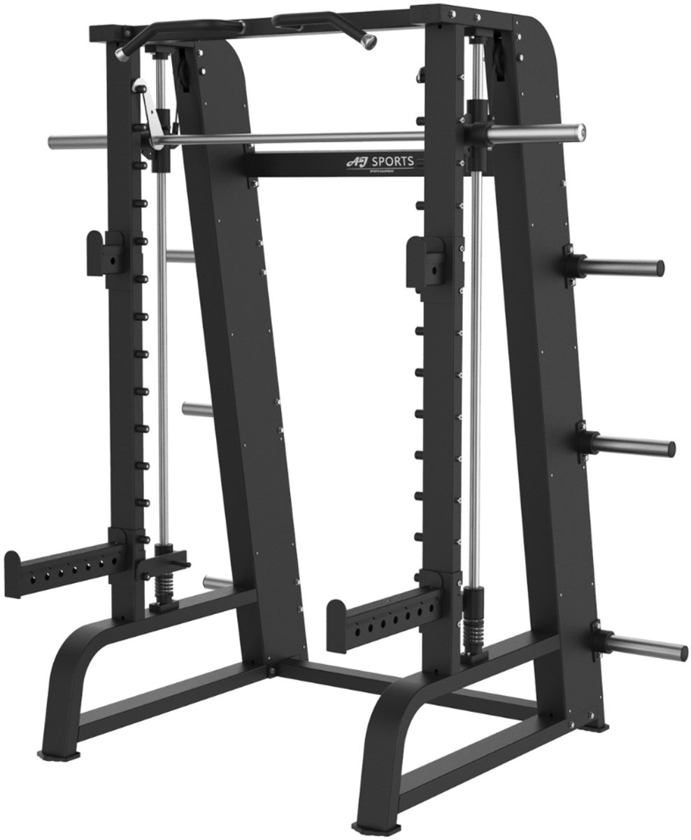 AJ-Sports Smith Machine – Krachtstation met Geleide Halterstang – Safety Stops – Multi Grip Pull Up Bar