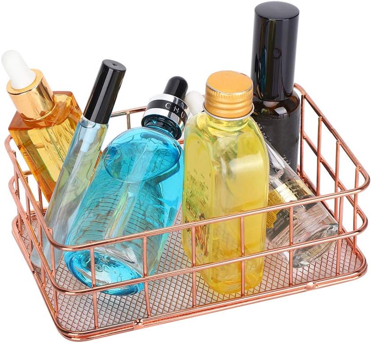 KZQ Klein Roze Goud Metalen Draad Opbergmandje - Voor Bureau, School En Kantoor, Geschikt Voor Cosmetica, Schrijfwaren, Tijdschriften, Fruit En Snacks
