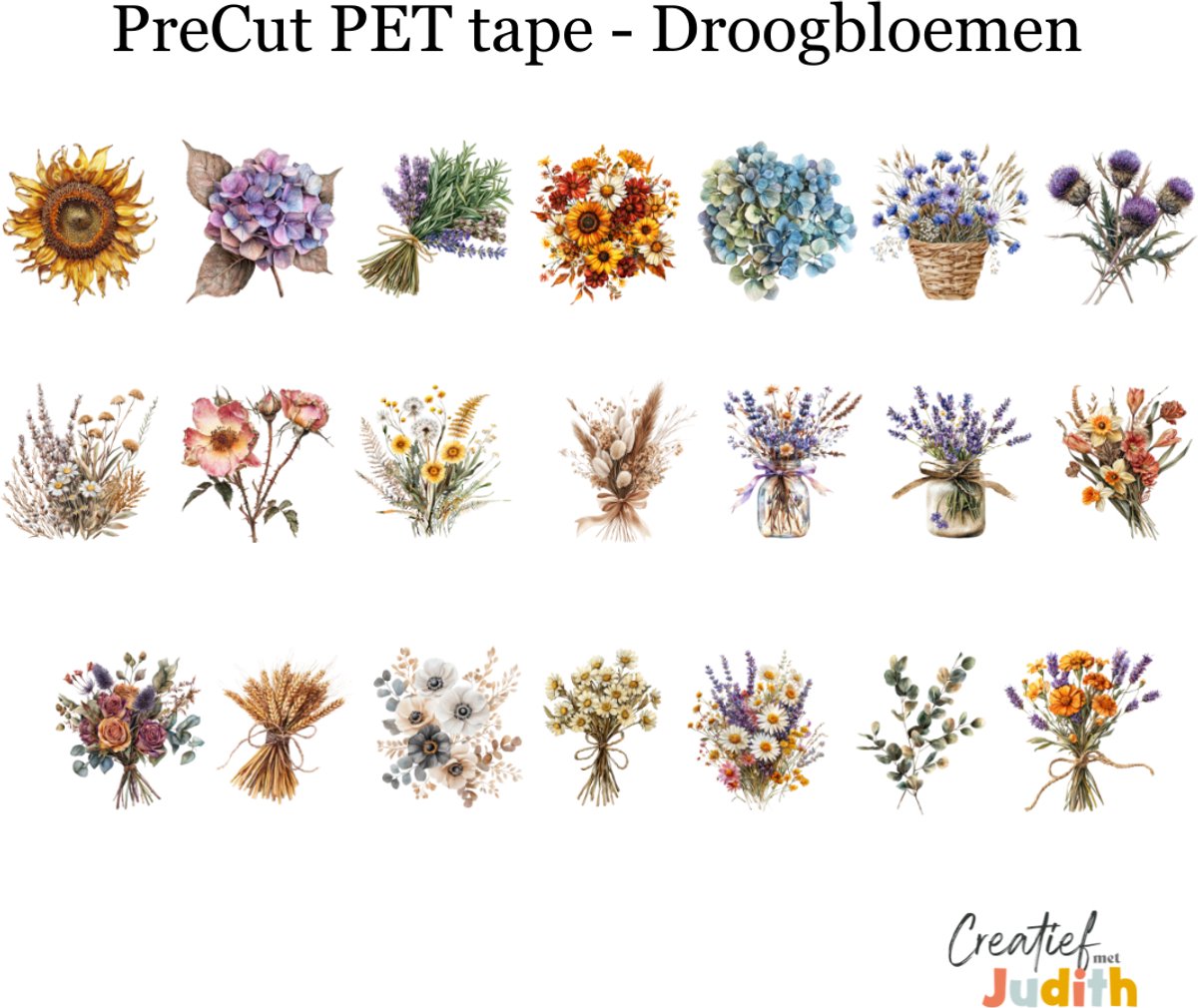Bullet Journal Pet Tape Droogbloemen - Planner Agenda Stickers - bloem stickers - Transparante stickers 2mtr - Scrapbook stickers - Doorzichtige Deco stickers - Pre-cut stickers - volwassenen en kinderen