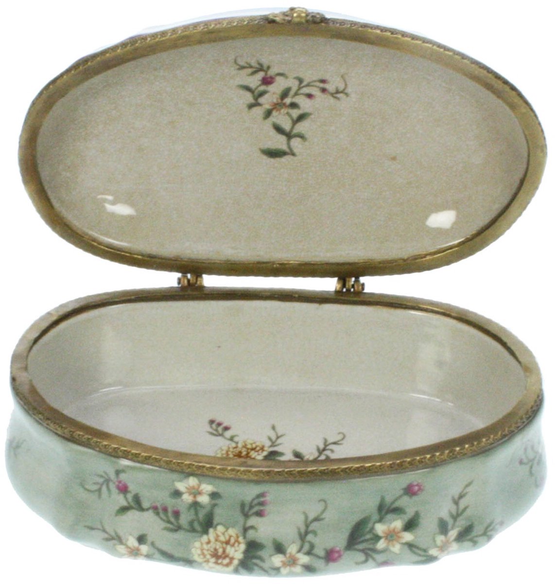Doos zacht groen met bloemen/vogels 26x17x12cm