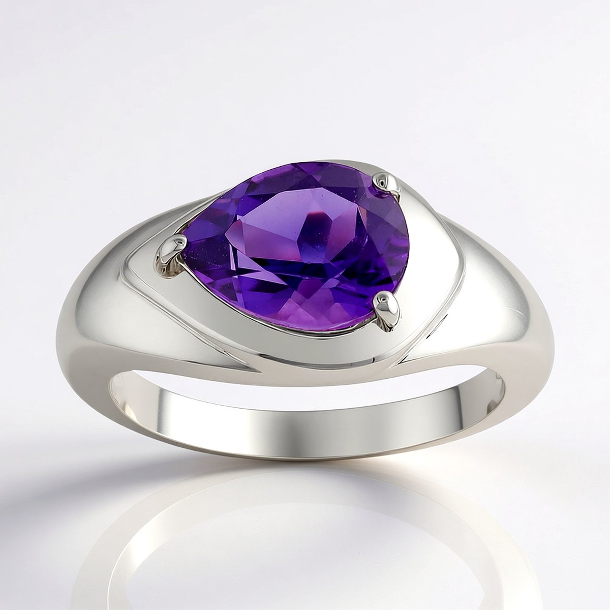 Cavill - Zilveren ring met Uruguay amethist peervormig - 925 sterlingzilver met palladium - 1,275 ct - Stijlvolle duurzame ring met paarse edelsteen