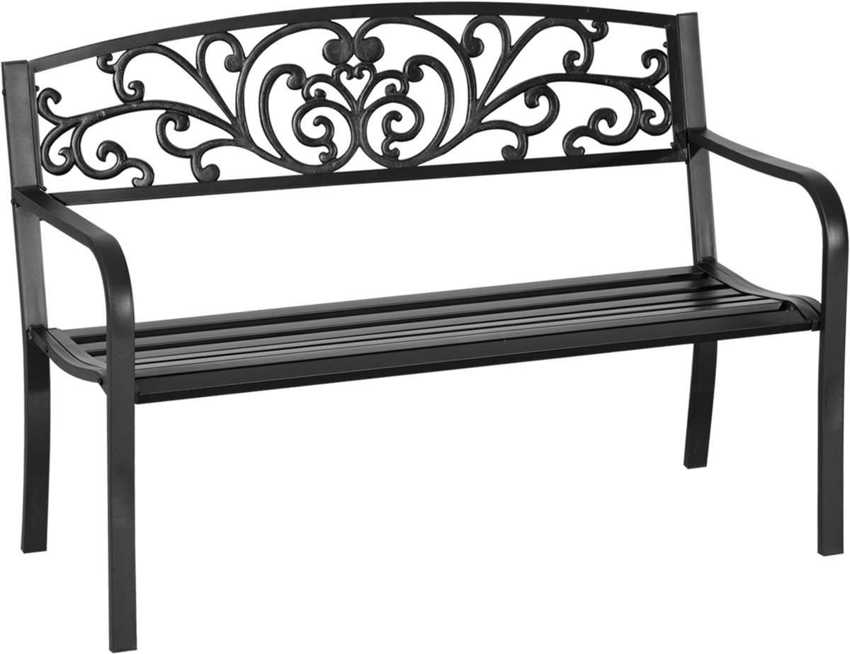 Metalen tuinbank - met rug en armsteunen - metalen holte - zwart