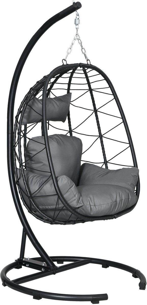 Vintage hangstoel - 195 cm hoog - met frame - kussen en waterdichte behuizing - gewicht tot 150 kg - zwart