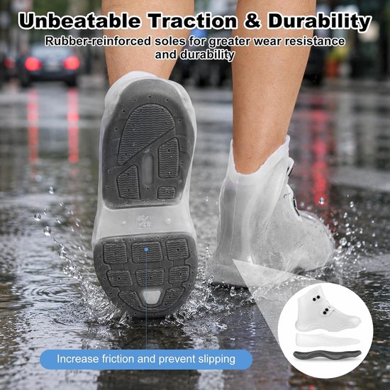 Overschoenen / Regenschoenen - Maat L （38 t/m 43）- Waterdicht - Antislip - TPE - Verstelbare Gesp - Versterkte rubberen antislipzool - herbruikbare - eco - Unisex - Voor Wandelen, Fietsen, Woon-werkverkeer & Outdoor - voor regen, sneeuw - wit — afbeelding 2
