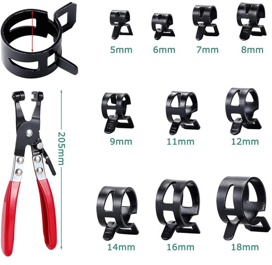 Slangklemmen Set - Veerklemmen 300-delig - 10 Maten van 5-18 mm - 360° Gelijkmatige Klemming - 65MN Verenstaal met Dacromet-Coating - Inclusief Klemtang - Voor Auto, Brandstof-, Water- en Vacuümslangen — afbeelding 3
