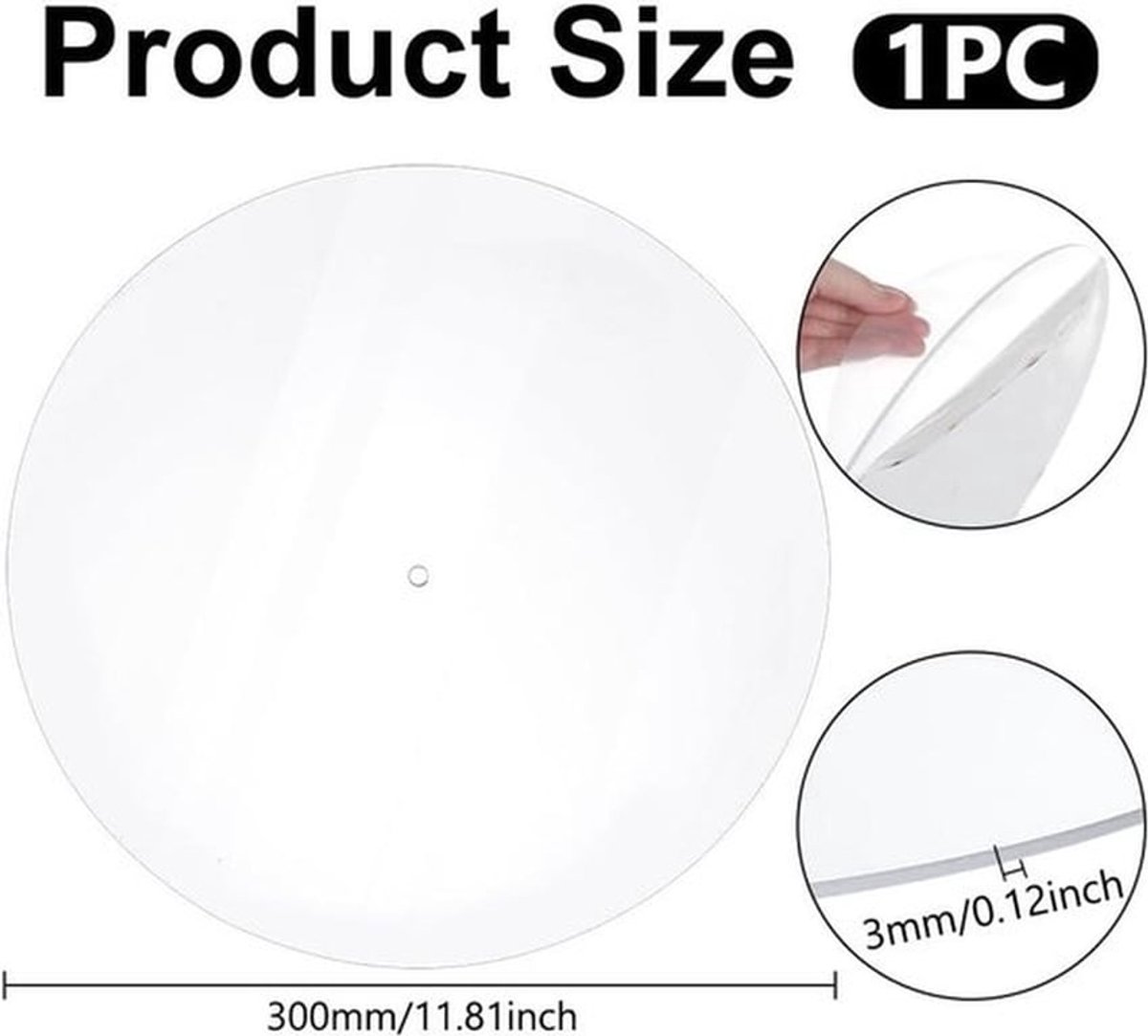 MK Stoer - Acryl Draaitafelmatten - Vinylspeler Slipmat Transparant - Vinylplaten - Recordplaat - Diameter 30 cm