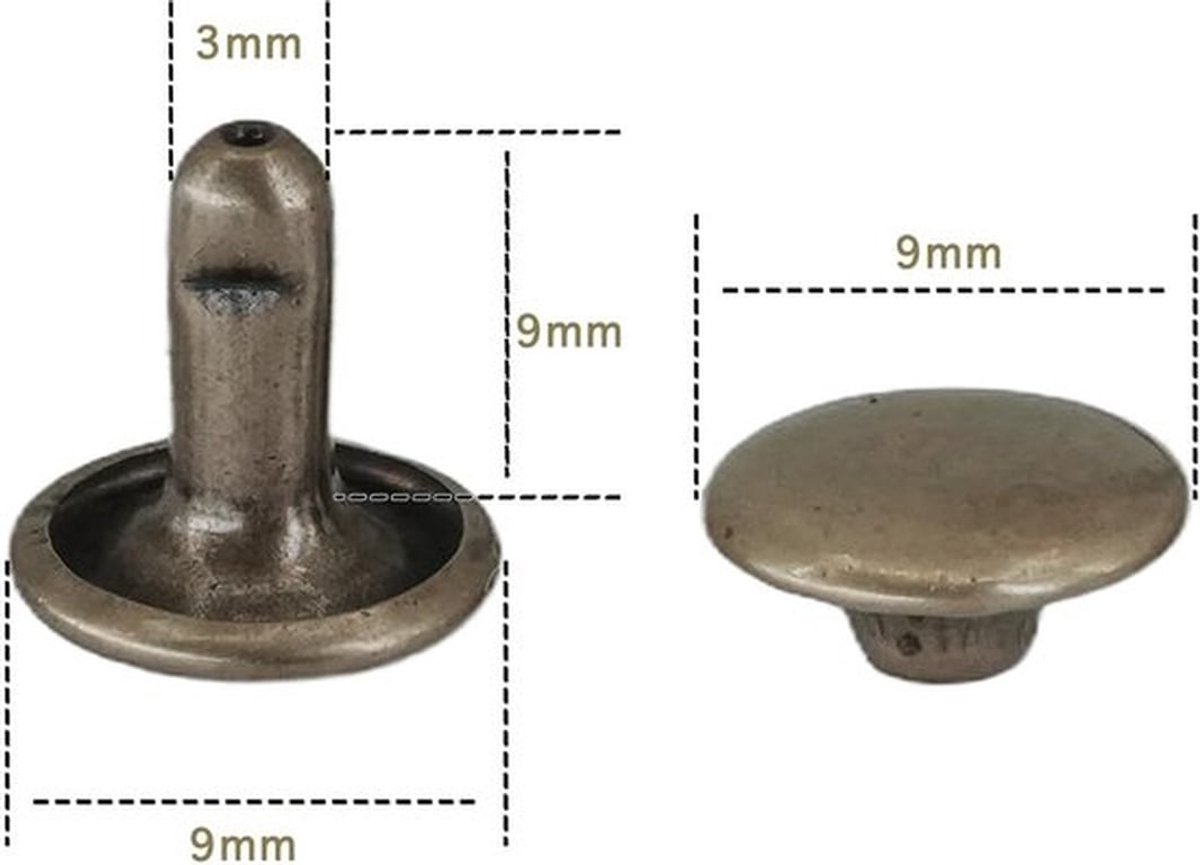 Klinknagels 100 Stuks - 9 x 9 mm - Dubbele Klinknagels - Antiek Brons - Nikkelvrij Koper - Ideaal voor Lederhandwerk - Klinknagel
