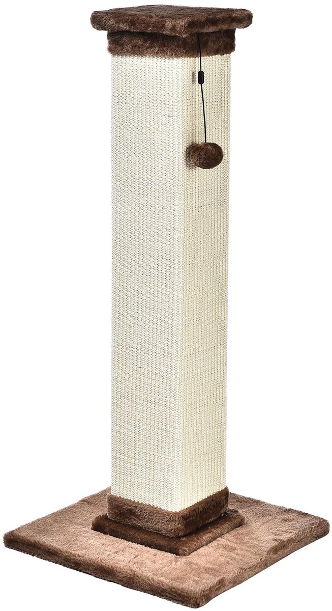 Famanu – Krabpaal voor katten, hoogwaardig en groot, 40 x 40 x 90 cm, bruin tapijt, ideaal voor het krabben en spelen