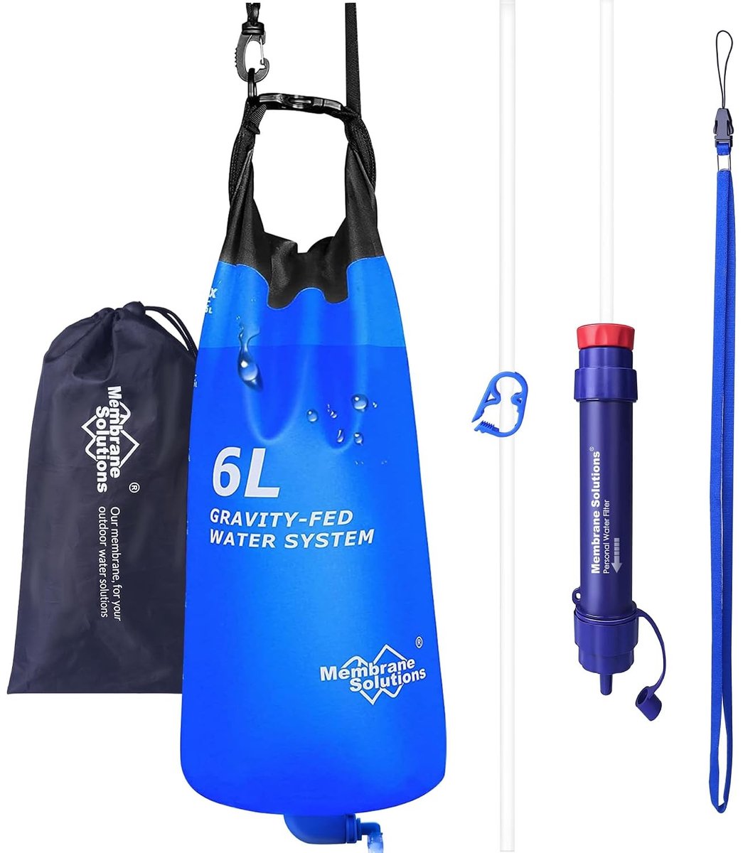 Waterfilter survival - Transparant - 6 Liter - Ultrafiltratie Waterzuiveraar met Boomriem en Opbergtas - Voor Groepscamping en Noodgebruik
