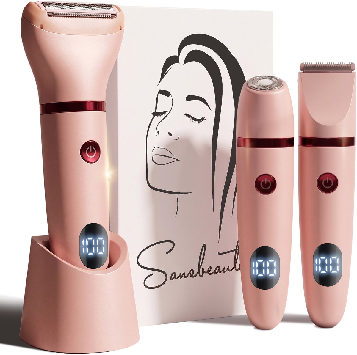 3-in-1 Ladyshave met Display - Gezicht - Oksels - Benen - Bikinilijn - Sansbeauté® - Scheerapparaat Vrouw - Ontharingsapparaa - Gezichtsontharing Dames - Trimmer Vrouw Intiem - Ladyshaves Bikini - USB Oplaadbaar