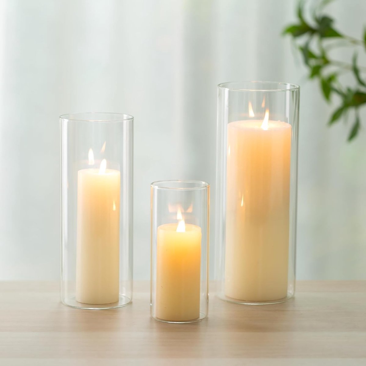Windlicht van glas - Transparant - 3-delige set - Handgeblazen Glas - Voor Sfeervolle Tafeldecoratie