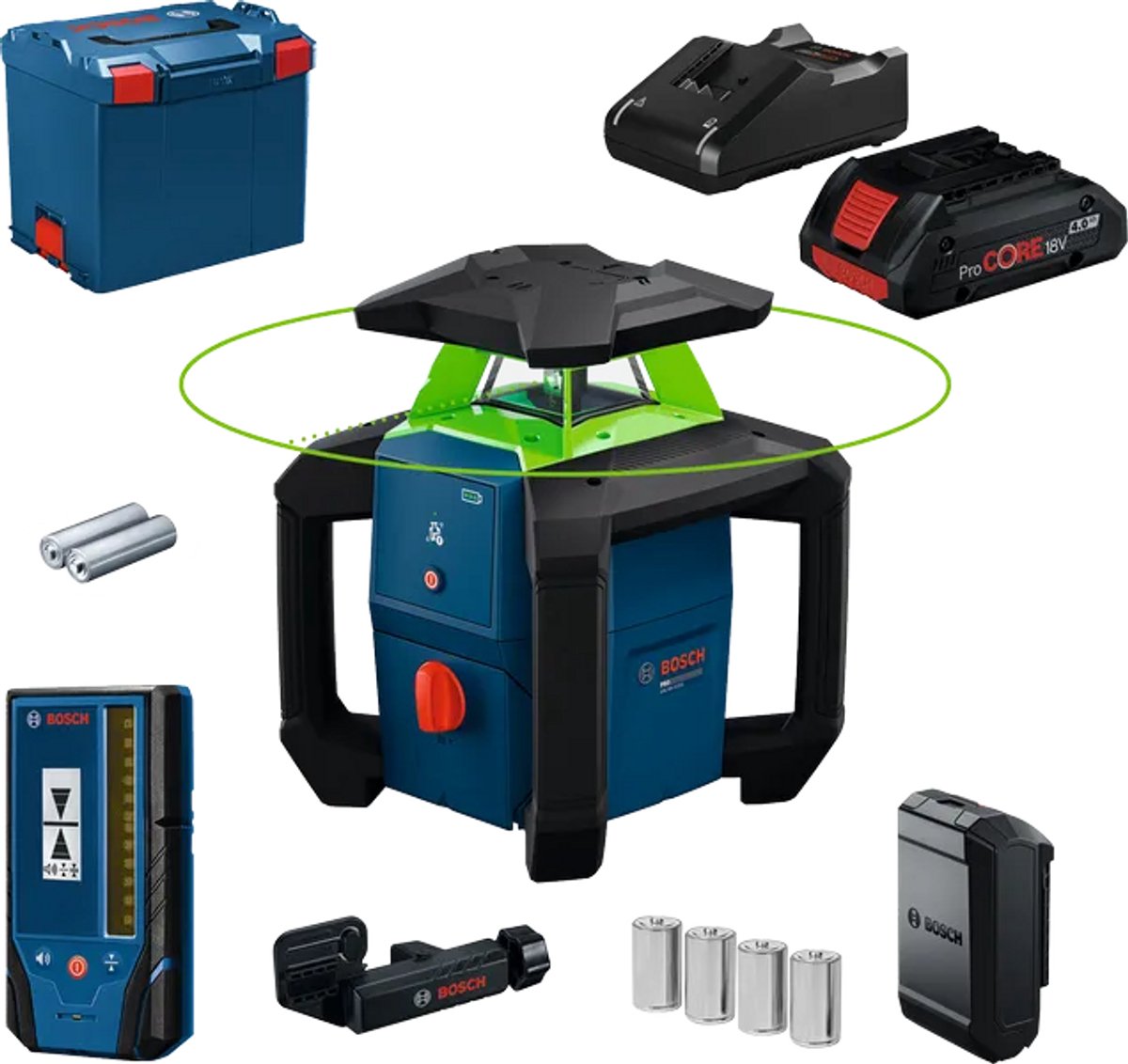 Bosch Professional GRL 18V-3-31 G Accu rotatielaser groen + LR3-2 ontvanger 18V 4.0Ah in L-Boxx - 0601061G00