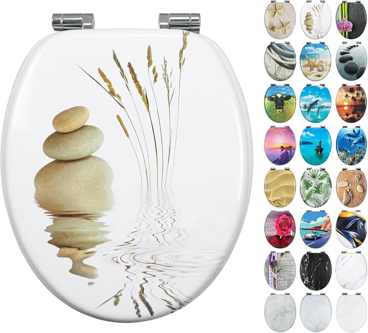 Wc-bril met softclose - Wellness - 43,5 x 37,5 x 5 cm - MDF Houten Toiletsluiting - Universeel Gebruik