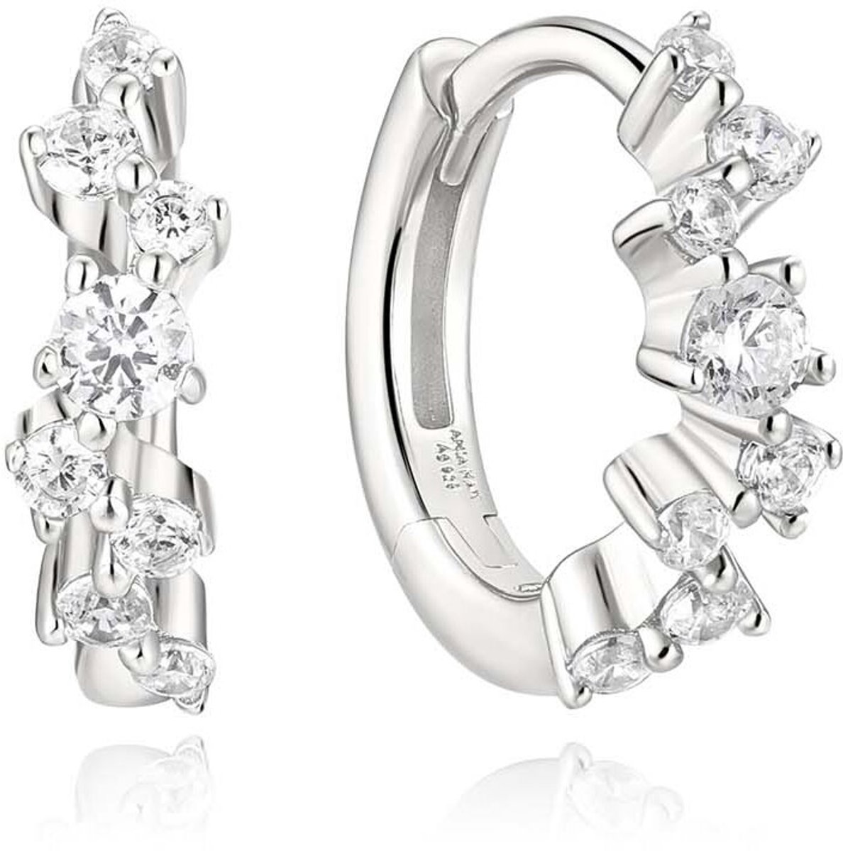 Silver Pavé Huggie Hoop Earrings E