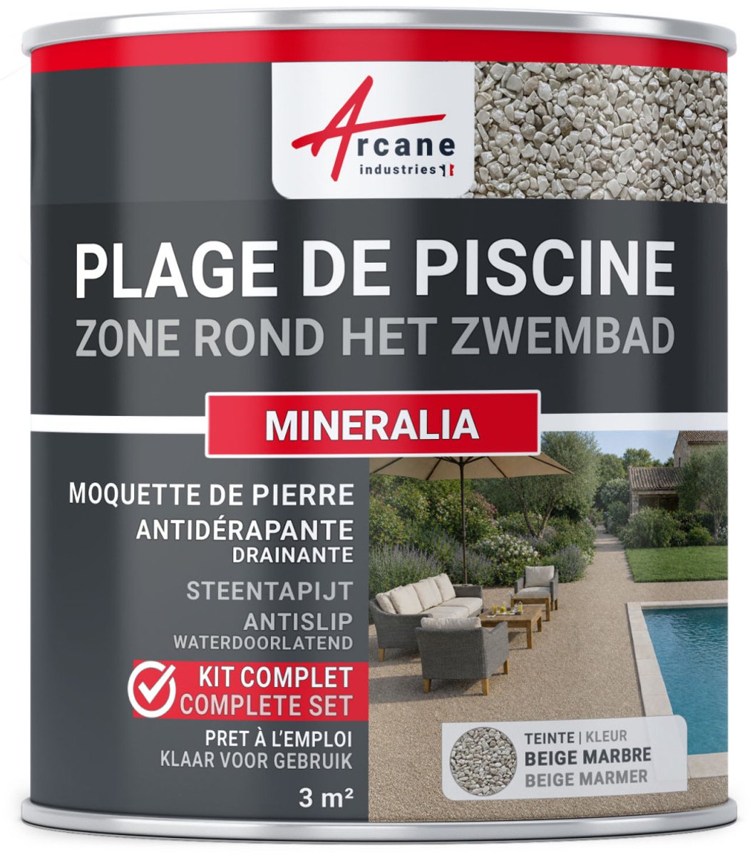Kit Steentapijt Drainerend Zwembadrand - Antislip Bekleding voor zwembadrand Bestand tegen Chloor, Zout en UV : MINERALIA
