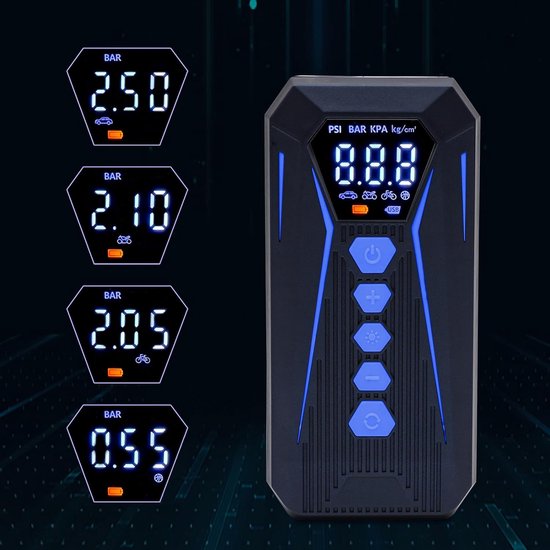 Draagbare Elektrische Luchtpomp 12V, Oplaadbare Accu Compressor 150 PSI, Elektrische Fietspomp met Digitale Drukmeter en LED-Licht, Mini Luchtcompressor voor Auto, Fiets en Motorfiets — afbeelding 3